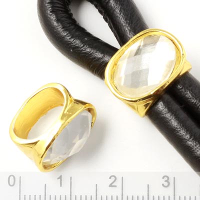 Connector bead with large crystal, oval-shaped hole, gilded brass, inner hole size 11.5x7mm, 1pc.