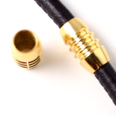3-grooved thick Tube Bead, gilded stainless steel, 7mm hole, 1pc.