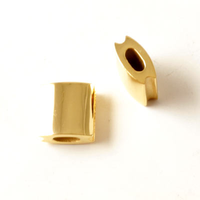 Square bead, locking bead, for macramé bracelets, gilded steel, 8x8x5mm, 1pc.