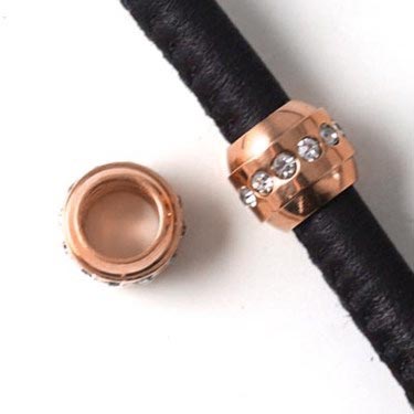 Bracelet bead with transparent crystals, rose gold steel, 5mm hole, 1pc.