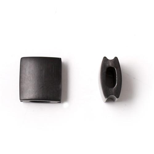 Square locking bead for Macramé bracelets, matte black steel,10x9x5mm, 1pc.