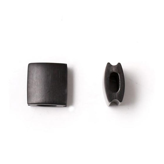Square bead / locking bead, for knotted bracelets, matte black steel, 8x8x5mm, 1pc