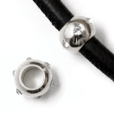 Steel bead, shiny, with crystals, width 10mm, hole size 5 mm, 1pc