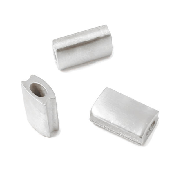 Locking-bead for macrame bracelets, frosted steel, 14x8x5mm, 1pc