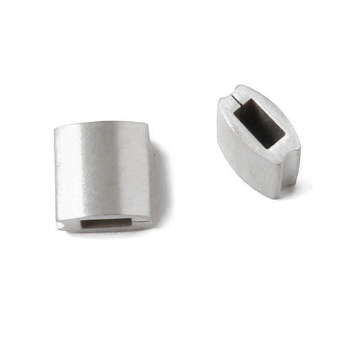 Square bead / locking bead for knotted bracelets, frosted steel, 8x8x4mm, 1pc