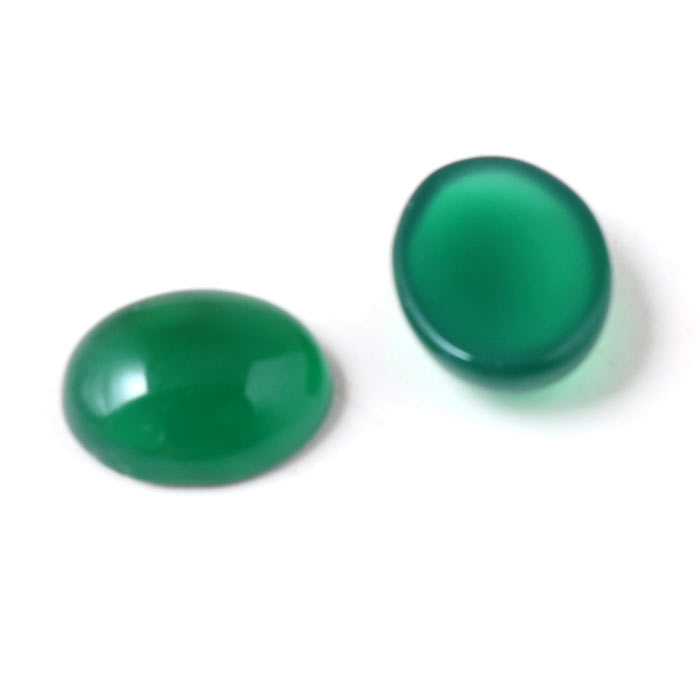 Green agate, cabochon, oval, flat back, 10x8mm, 2pcs
