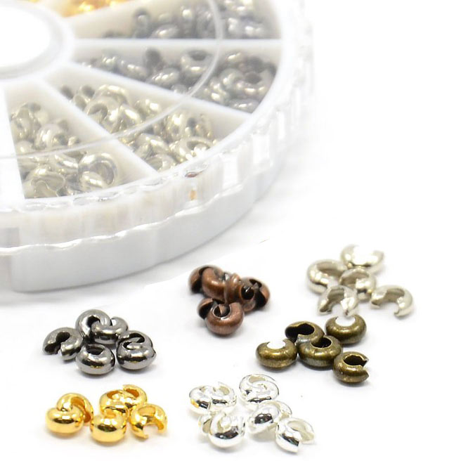 Crimp covers box set, mix of six colors in size 3 mm, approx. 500 pcs.