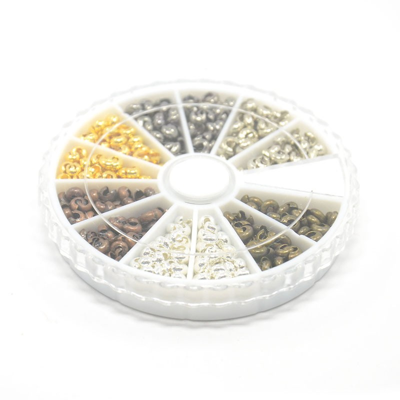 Crimp covers box set, mix of six colors in size 3 mm, approx. 500 pcs.