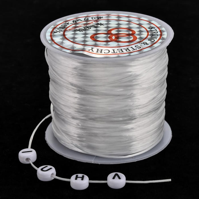 Elastic cord, fiber, white, flat, width 0.8mm, spool, 60m.