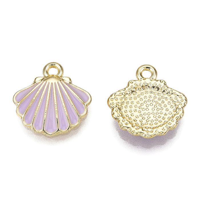 Shell with enamel, pendant, gold-plated brass, light violet, 1 eye, 13 mm, 2 pieces
