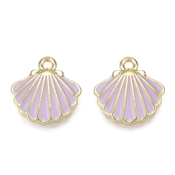 Shell with enamel, pendant, gold-plated brass, light violet, 1 eye, 13 mm, 2 pieces