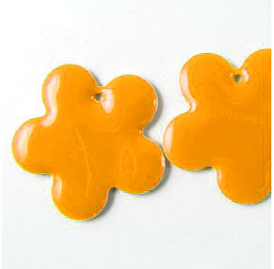 Enamel charm, orange flower, 15mm, 2pcs.