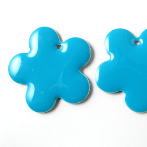 Enamel charm, large blue flower, 27mm, 2pcs.