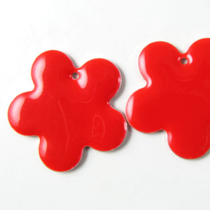 Enamel charm, large red flower, 27mm, 2pcs.