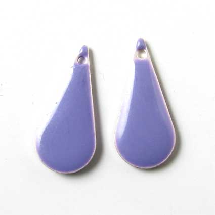 Enamel charm, slim light purple teardrop, 22x10mm, 2pcs.