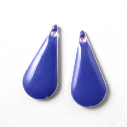 Enamel charm, slim purple teardrop, 22x10mm, 2pcs.