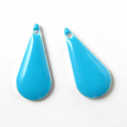 Enamel charm, slim light blue teardrop, 22x10mm, 2pcs