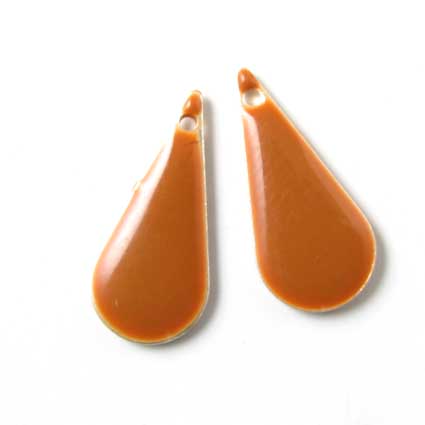 Enamel charm, slim brown teardrop, 22x10mm, 2pcs.