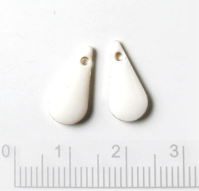 Enamel charm, slim white teardrop, 15x7mm, 2pcs.