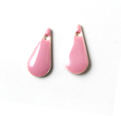 Enamel charm, slim blush teardrop, 15x7mm, 2pcs.