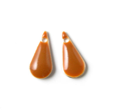 Enamel charm, slim brown teardrop, 15x7mm, 2pcs.