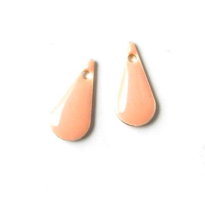 Enamel charm, slim powder-tinted teardrop, 15x7mm, 2pcs.