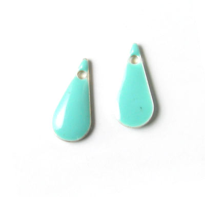 Enamel charm, slim mint teardrop, 15x7mm, 2pcs.