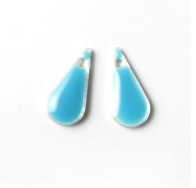 Enamel charm, slim light blue teardrop, 15x7mm, 2pcs.