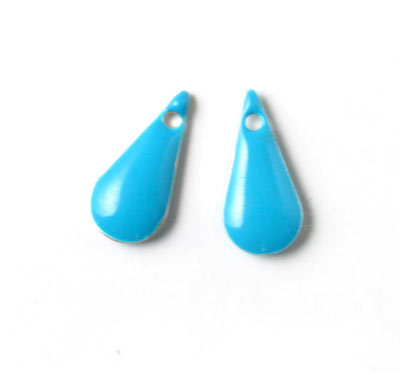 Enamel charm, slim blue teardrop, 15x7mm, 2pcs.