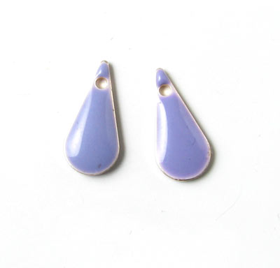 Enamel charm, slim light purple teardrop, 15x7mm, 2pcs.