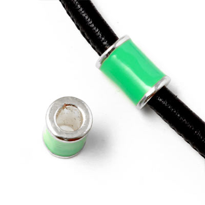 Enamel tube-bead with silver-plated edge, turquoize green, 12x8mm, hole size 5mm, 1pc