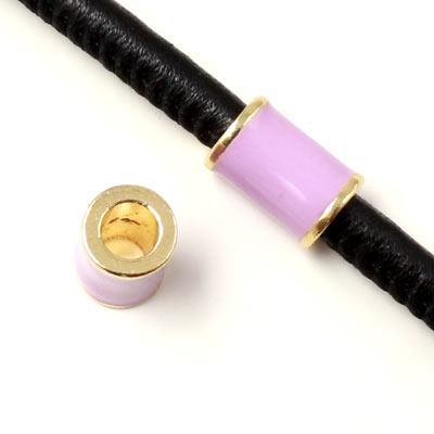 Enamel tube-bead with gold-plated edge, purple, 12x8mm, hole size 5mm, 1pc