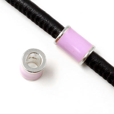Enamel tube-bead with silver-plated edge, lilac, 12x8mm, hole size 5mm, 1pc
