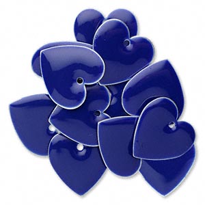 Enamel charm, dark blue heart, 16x16mm, 2pcs.