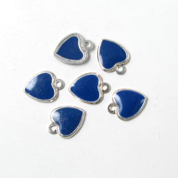 Enamel charm, dark blue heart w. eye, 10x7mm, 6pcs.