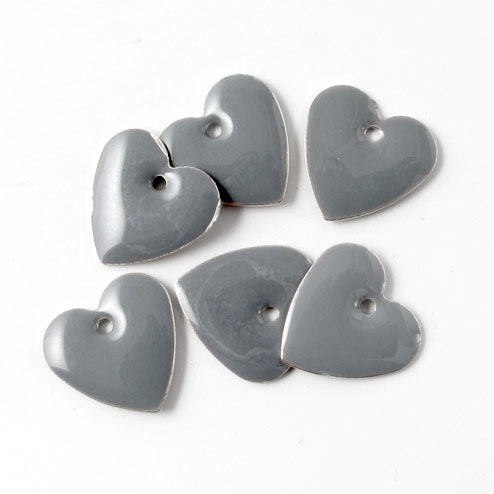 Enamel charm, medium grey heart with silver border, 12mm, 4pcs.