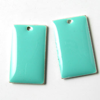 enamel charm, turquoise square, 23x14mm, 2pcs.