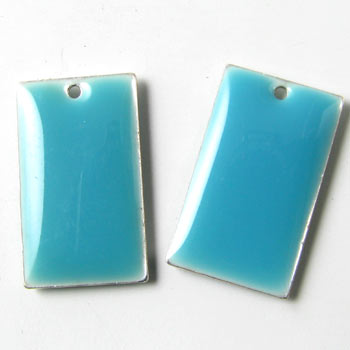 enamel charm, light blue square, 23x14mm, 2pcs.