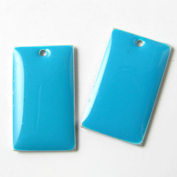 enamel charm, blue square, 23x14mm, 2pcs.