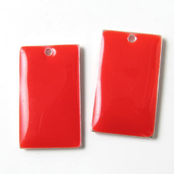 enamel charm, red square, 23x14mm, 2pcs.