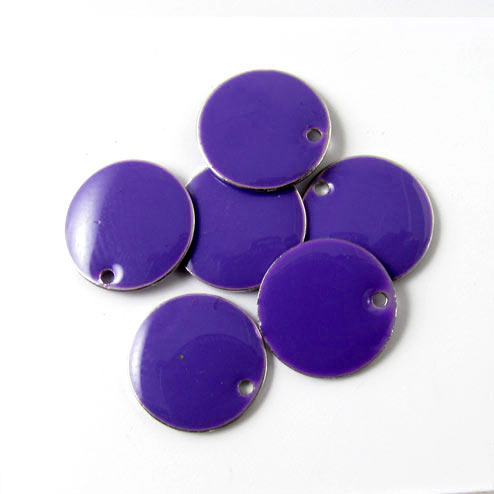 Enamel charm, dark purple coin, 12mm, 4pcs.