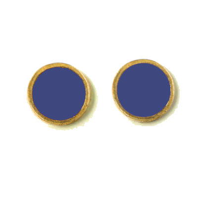 Enamel coin without hole, blue and gilded, 12x1.5mm, 2pcs.