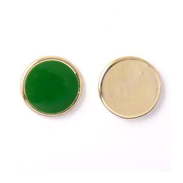 Enamel coin without hole, dark green and gilded, 12x1.5mm, 2pcs.