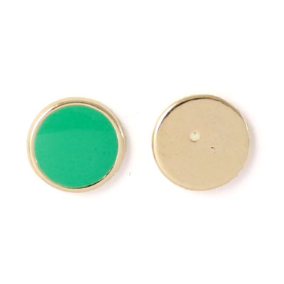Enamel coin without hole, mint-green and gilded, 12x1.5mm, 2pcs.