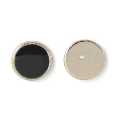 Enamel coin without hole, black and gilded, 12x1.5mm, 2pcs.