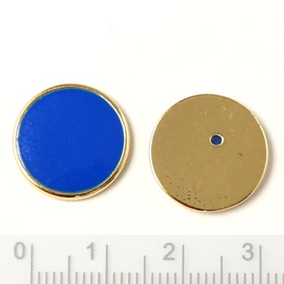 Enamel coin without hole, blue and gilded, 16x2mm, 2pcs.