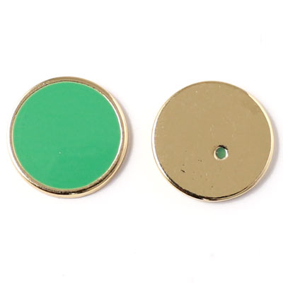 Enamel coin without hole, blue-green and gilded, 16x2mm, 2pcs.