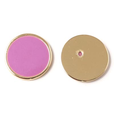 Enamel coin without hole, purple and gilded, 16x2mm, 2pcs.