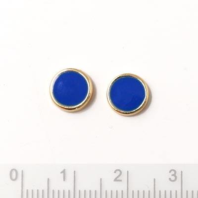 Enamel coin without hole, blue and gilded, 8x2mm, 2pcs.