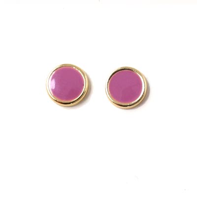 Enamel coin without hole, purple and gilded, 8x2mm, 2pcs.